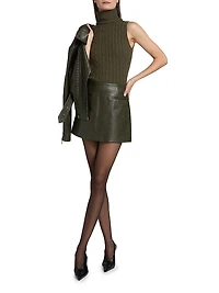 Jodie Cable-Knit Wool-Blend Turtleneck Sleeveless Top