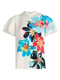 Sable Floral Stretch-Silk Blouse