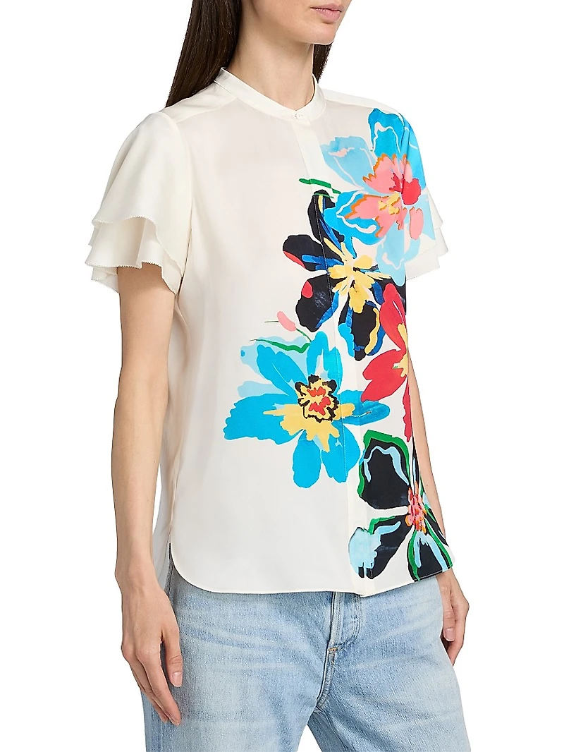 Sable Floral Stretch-Silk Blouse