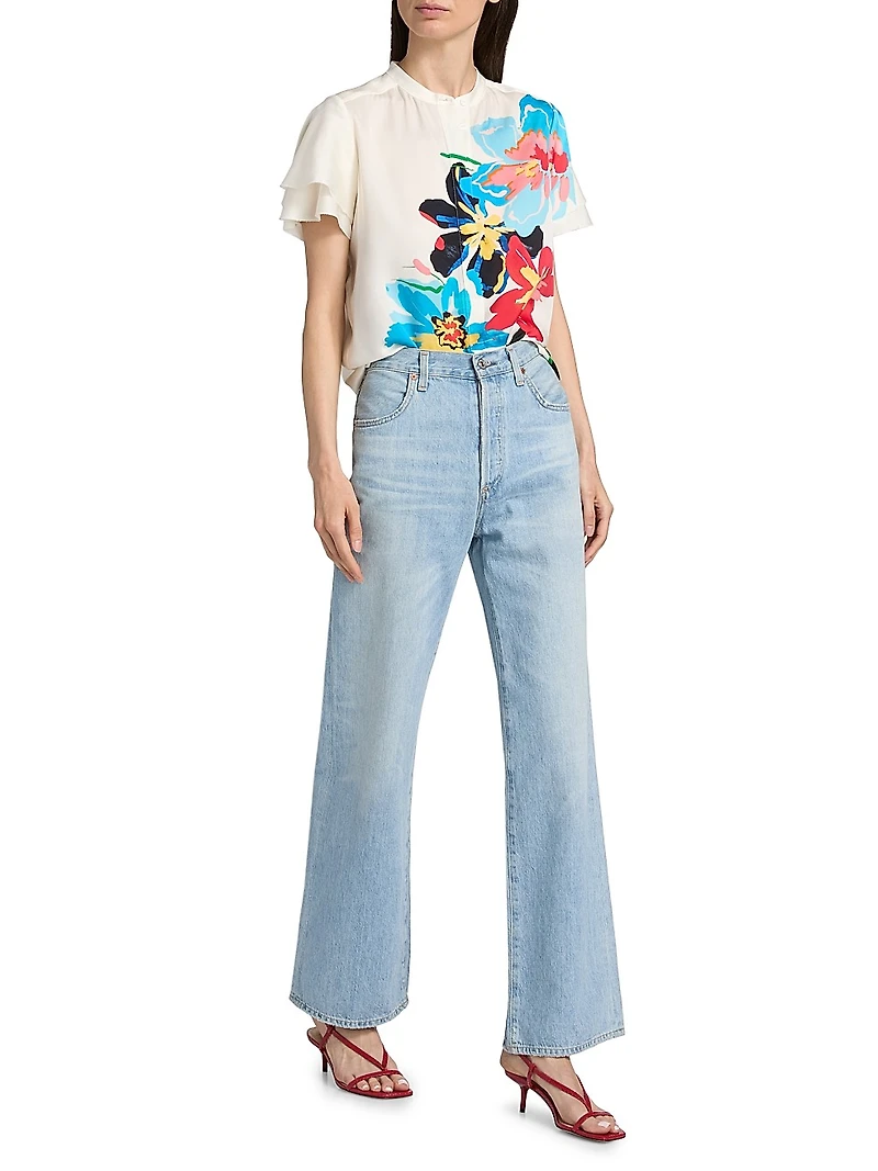 Sable Floral Stretch-Silk Blouse