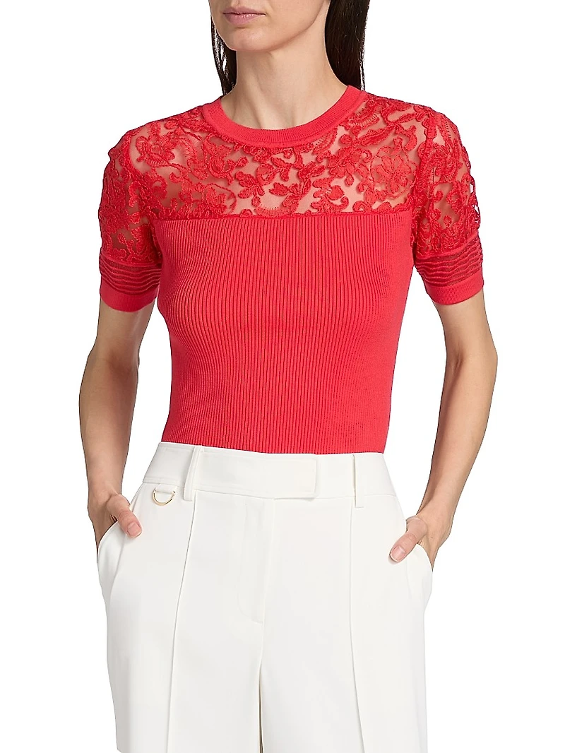Stephanie Mixed-Media Lace Top