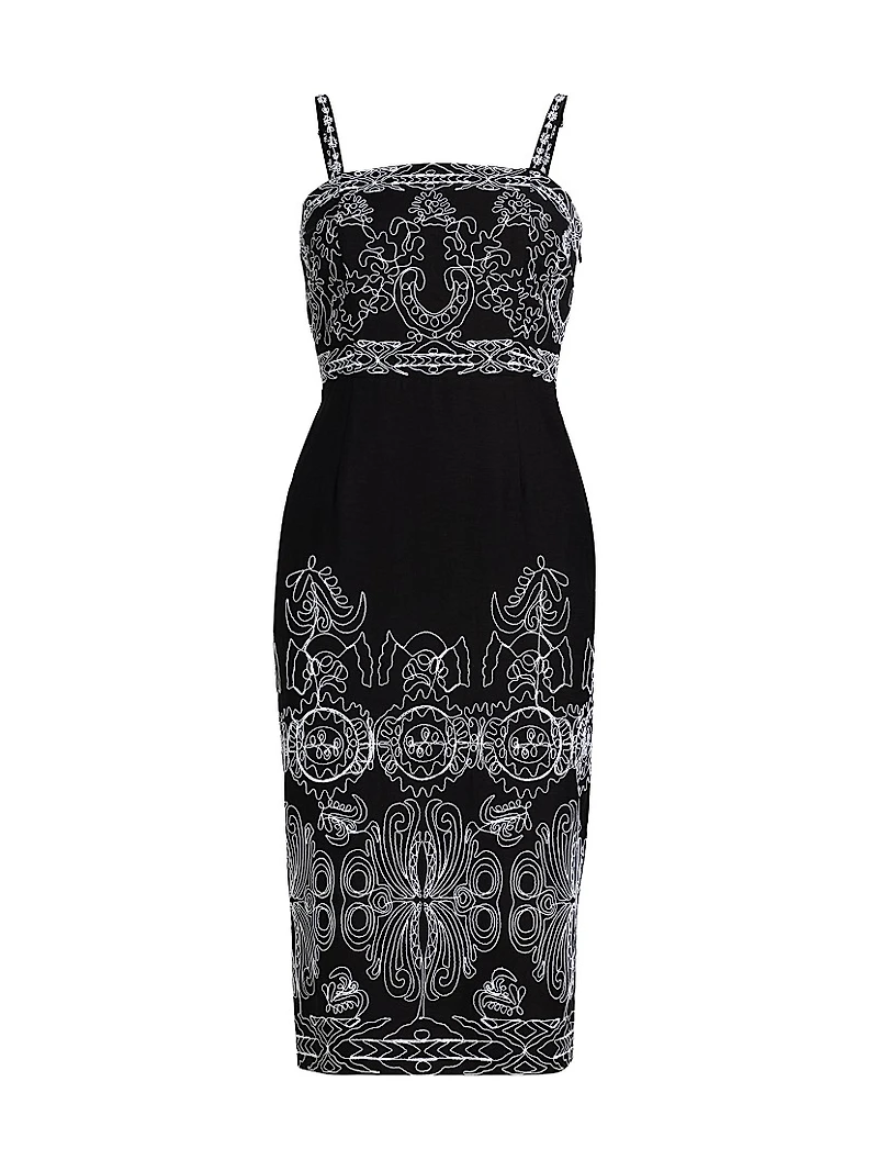 Oriana Sutache Embroidered Knee-Length Minidress