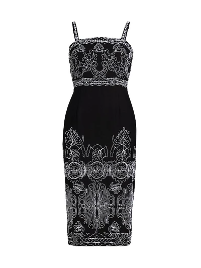 Oriana Sutache Embroidered Knee-Length Minidress
