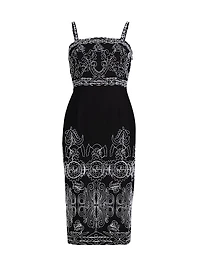 Oriana Sutache Embroidered Knee-Length Minidress