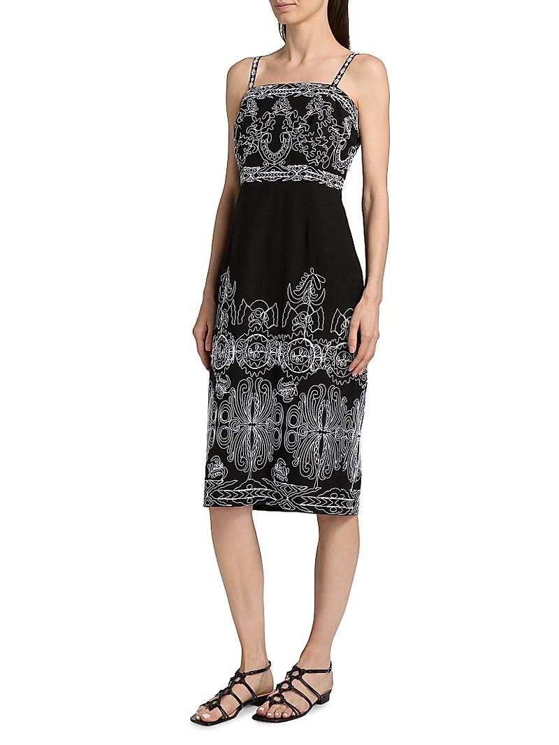 Oriana Sutache Embroidered Knee-Length Minidress