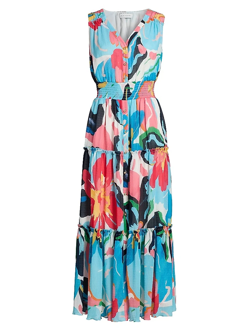 Sable Painted Floral Tiered Maxi Dress