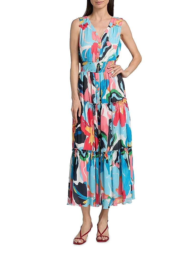Sable Painted Floral Tiered Maxi Dress