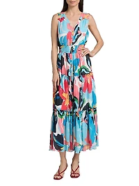 Sable Painted Floral Tiered Maxi Dress