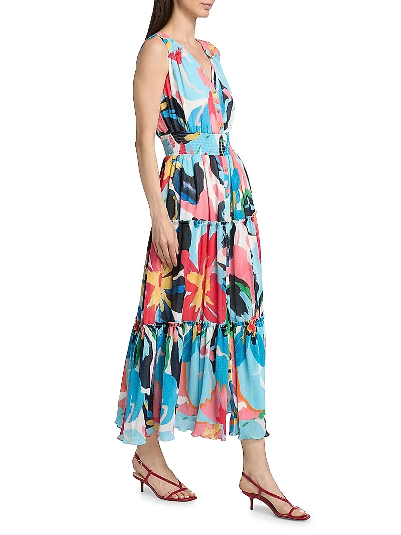 Sable Painted Floral Tiered Maxi Dress