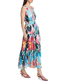 Sable Painted Floral Tiered Maxi Dress