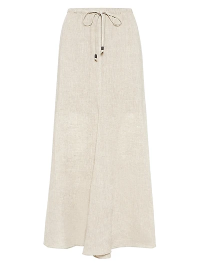 Lightweight Linen Fluid Skirt with Monili