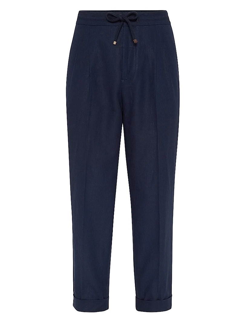 Linen Leisure Fit Trousers with Drawstring