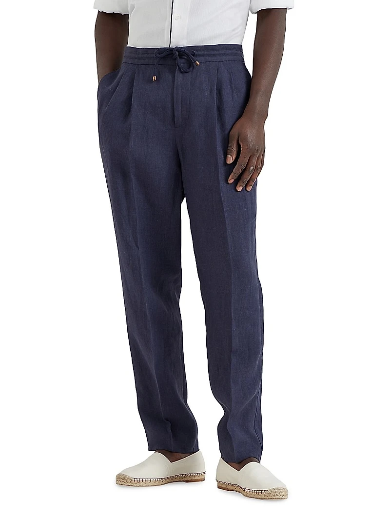 Linen Leisure Fit Trousers with Drawstring