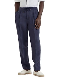 Linen Leisure Fit Trousers with Drawstring