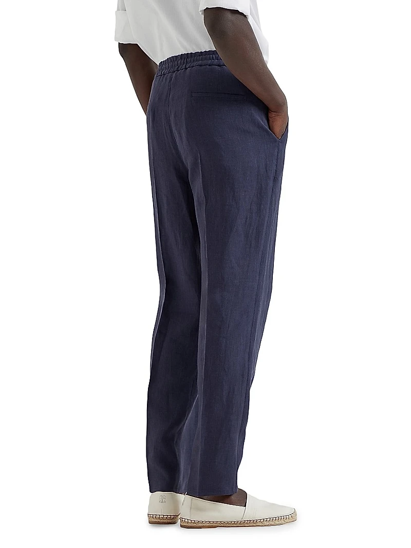 Linen Leisure Fit Trousers with Drawstring