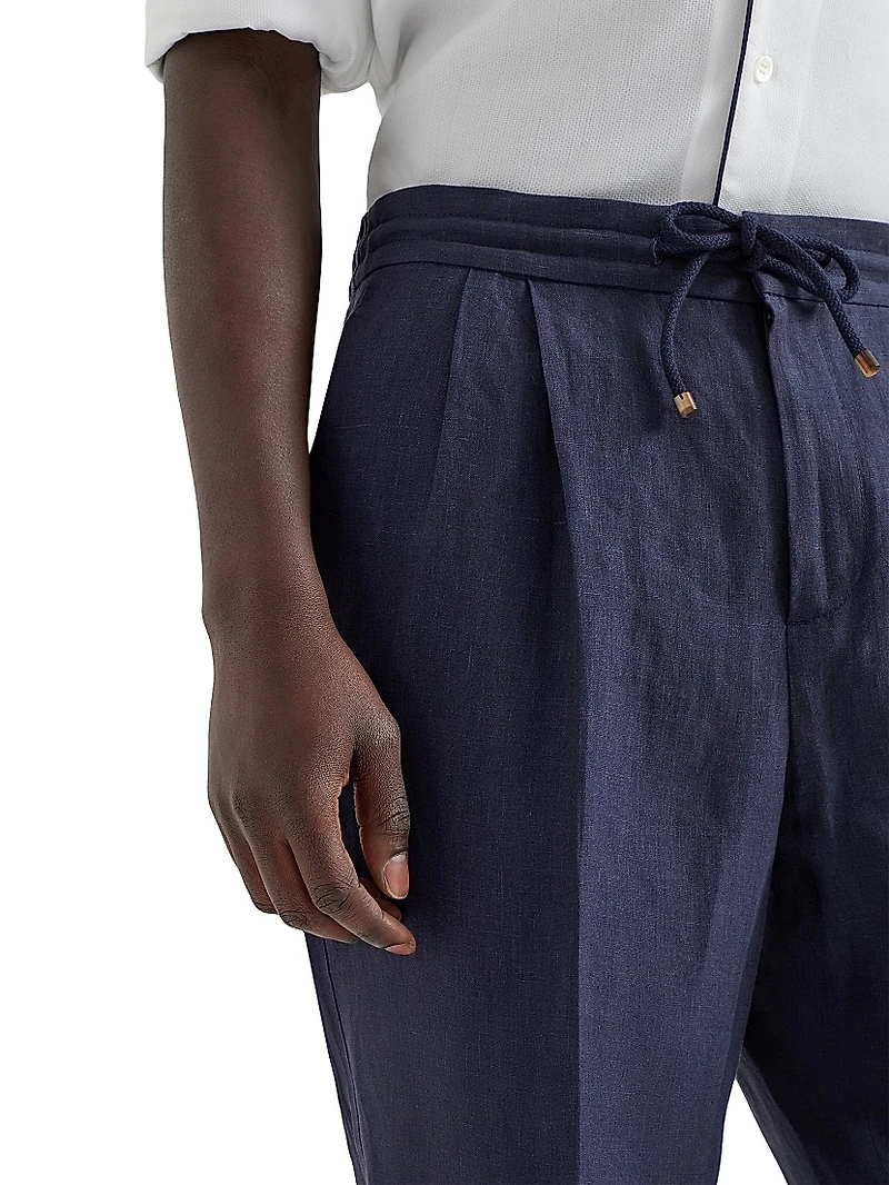 Linen Leisure Fit Trousers with Drawstring
