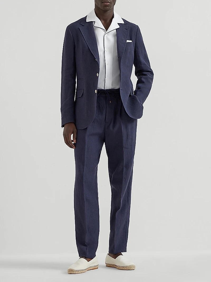 Linen Leisure Fit Trousers with Drawstring