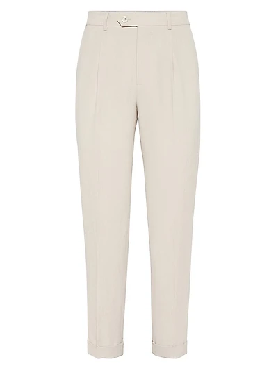 Twisted Linen Leisure Fit Trousers with Pleats
