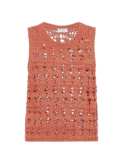Jute and Cotton Textured Net Knit Top