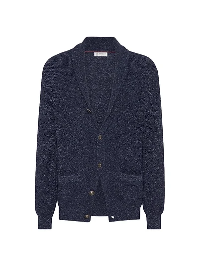Cotton Blend Half English Rib Chiné Cardigan