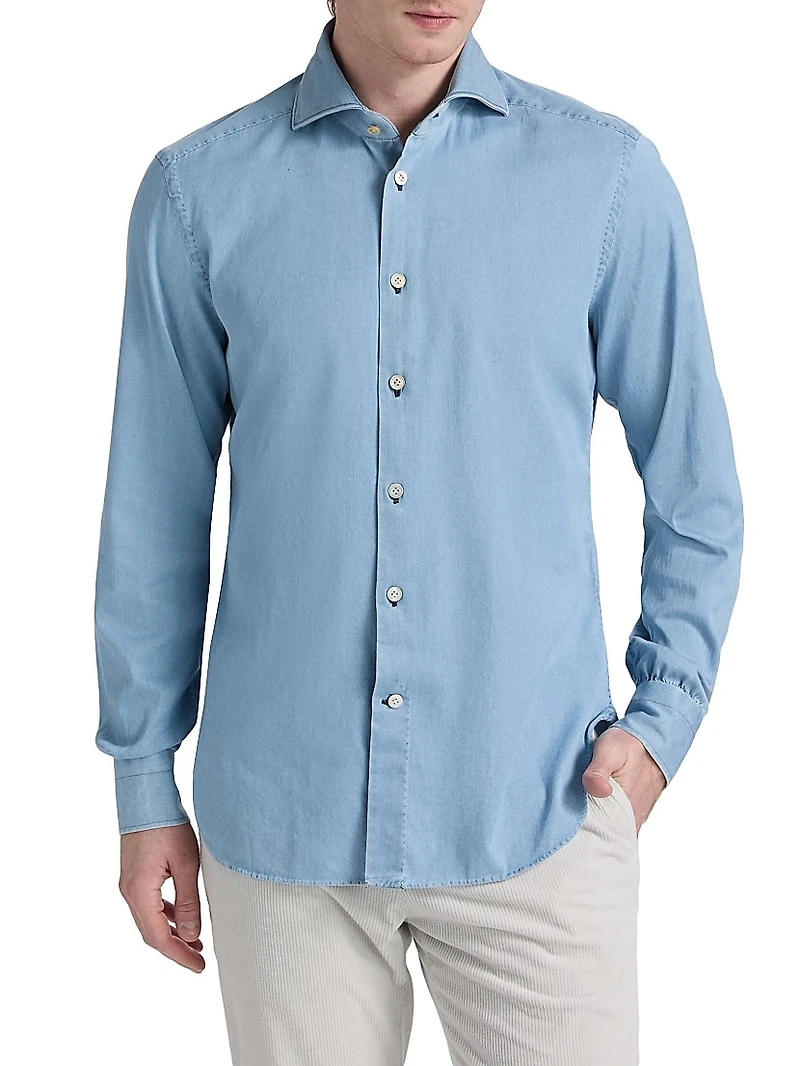 Slim-Fit Cotton Button-Front Shirt