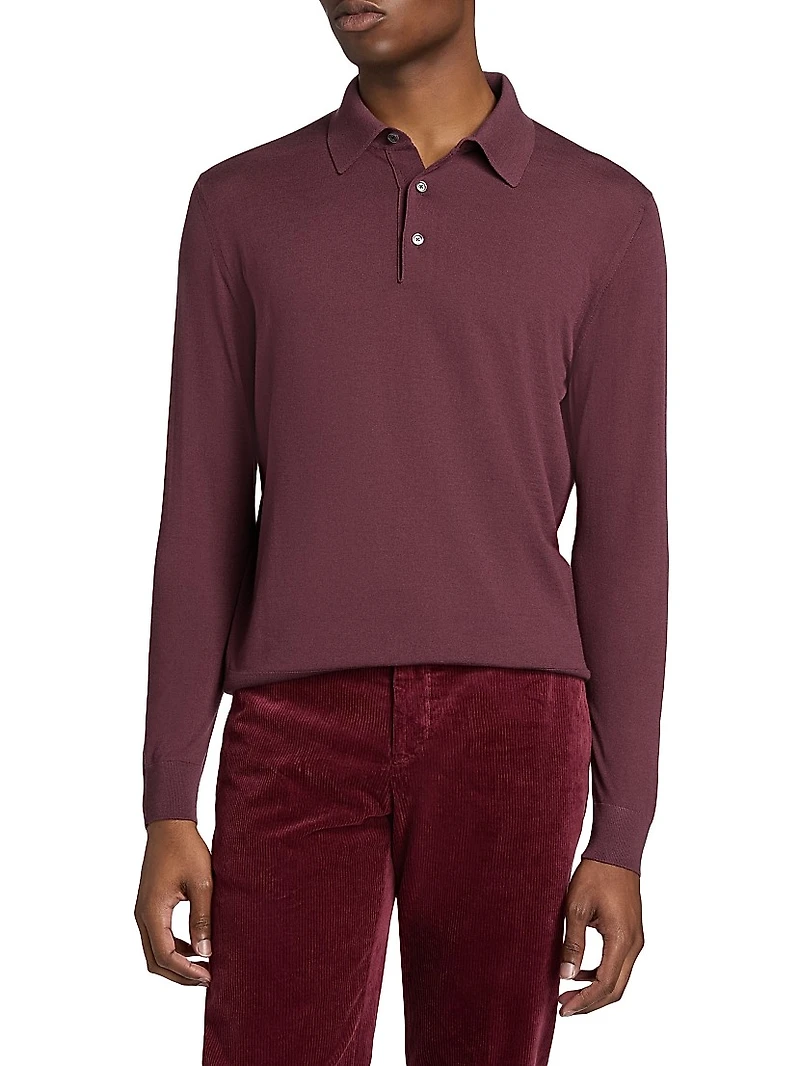 Fine Cashmere Long-Sleeve Polo Shirt