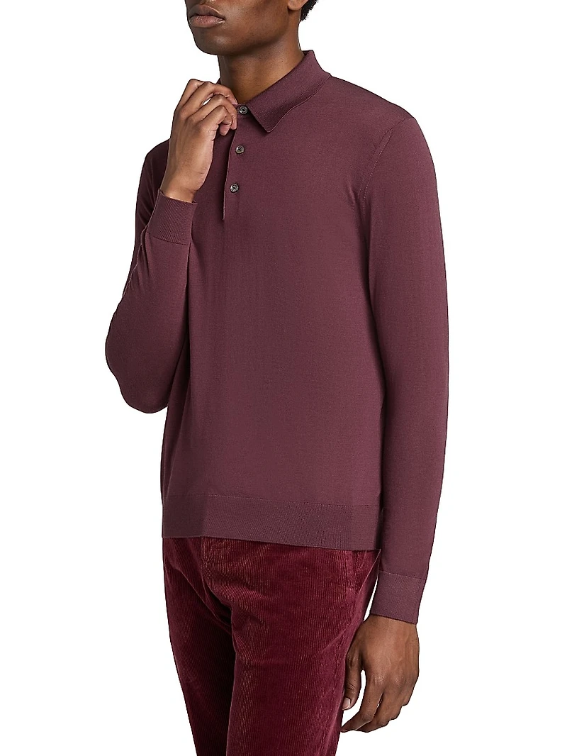 Fine Cashmere Long-Sleeve Polo Shirt