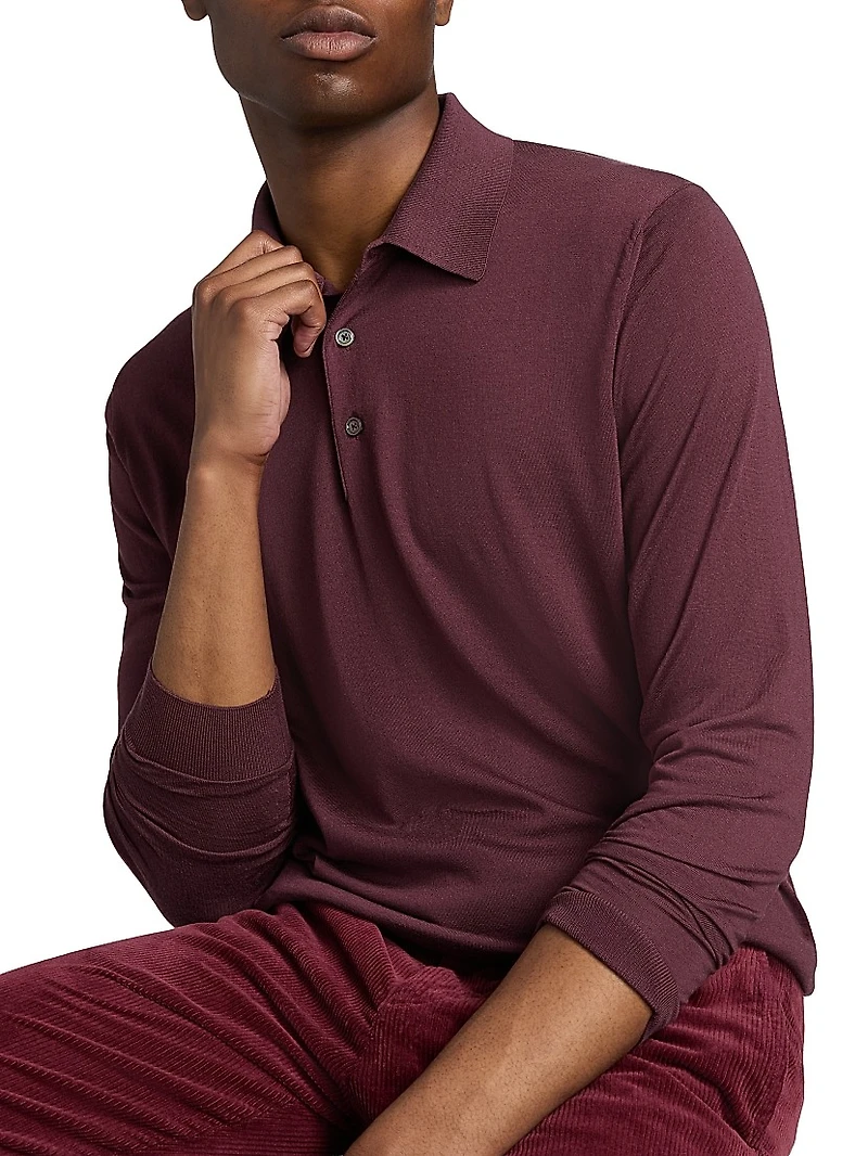 Fine Cashmere Long-Sleeve Polo Shirt