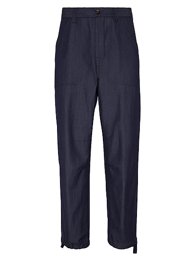 Wool Blend Twill Relaxed Fit Trousers with Patch Pockets