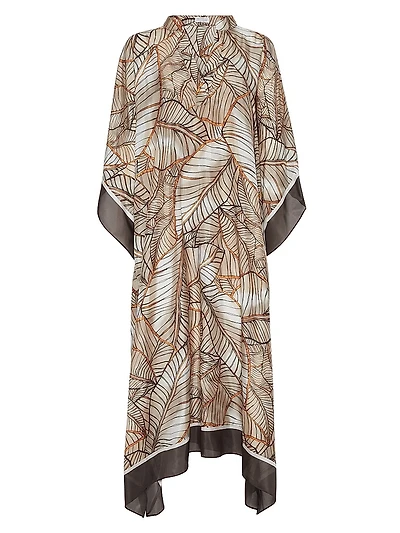 Silk Papyrus Print Pongée Caftan Dress