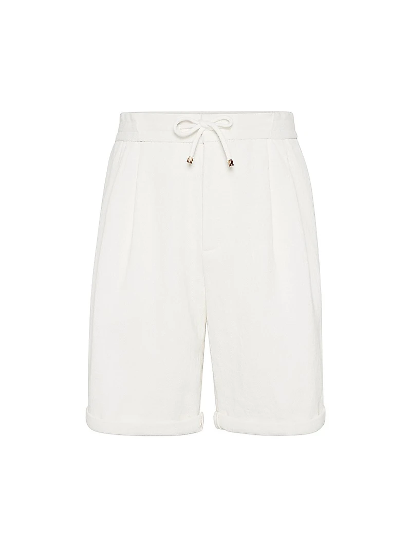 Cotton Blend Chevron Bermuda Shorts with Drawstring