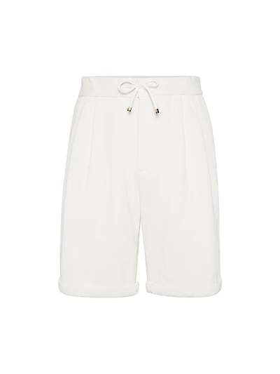 Cotton Blend Chevron Bermuda Shorts with Drawstring