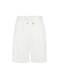 Cotton Blend Chevron Bermuda Shorts with Drawstring