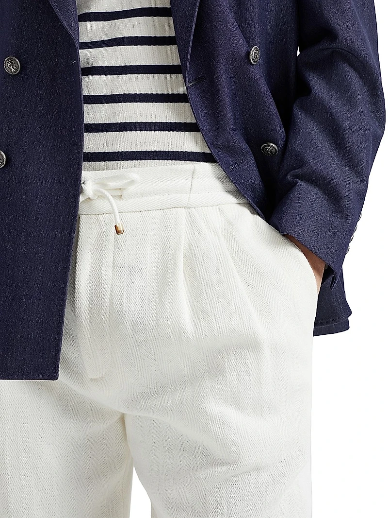 Cotton Blend Chevron Bermuda Shorts with Drawstring