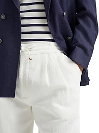Cotton Blend Chevron Bermuda Shorts with Drawstring