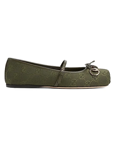 Horsebit GG Canvas & Leather Ballerina Flats