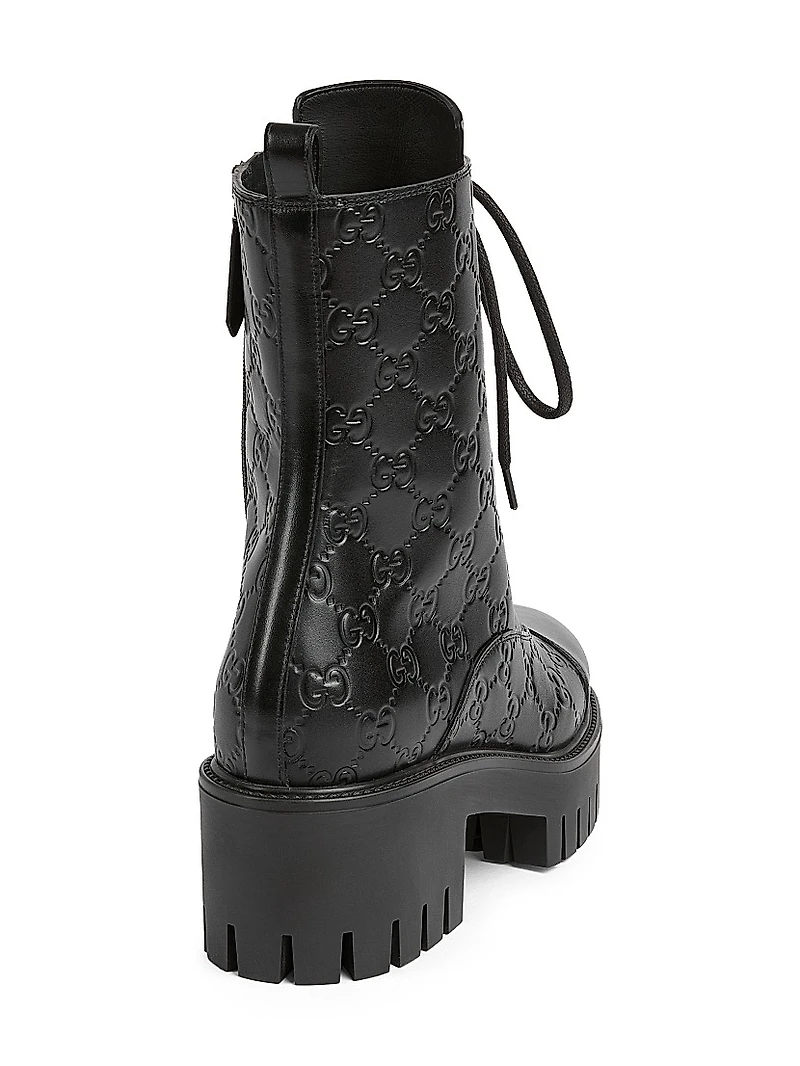 Embossed Logo Leather Combat Boots