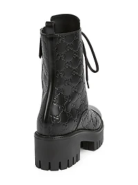 Embossed Logo Leather Combat Boots