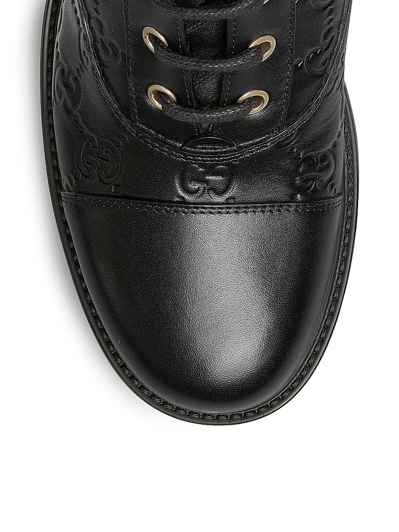 Embossed Logo Leather Combat Boots