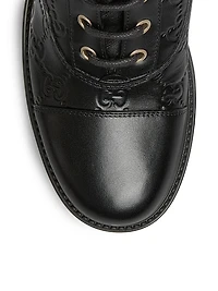 Embossed Logo Leather Combat Boots