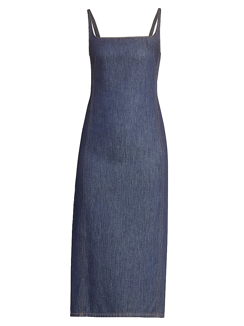 Denim Fitted Midi-Dress