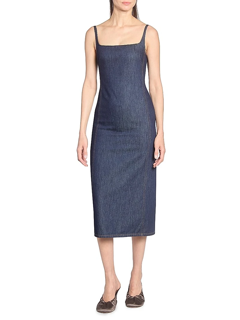 Denim Fitted Midi-Dress
