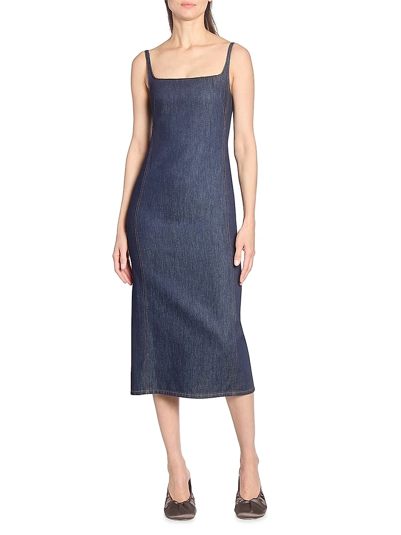 Denim Fitted Midi-Dress