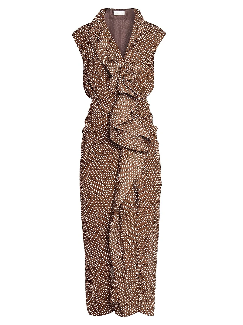 Davylo Polka Dot Ruffle Midi-Dress