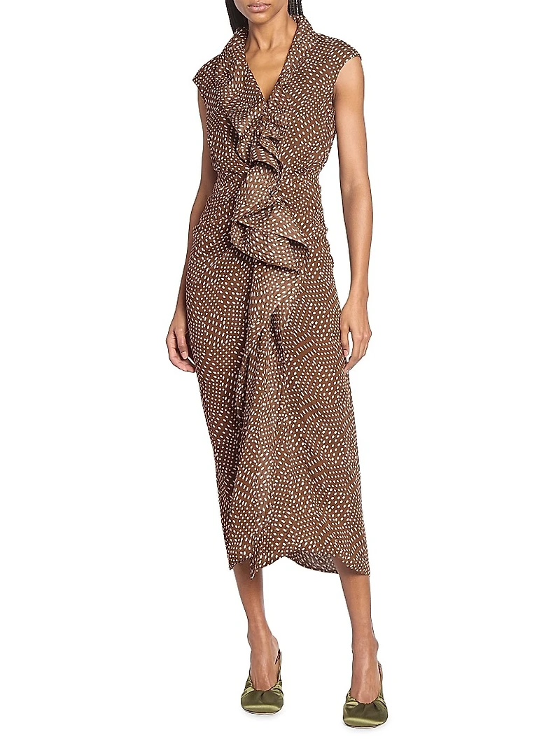 Davylo Polka Dot Ruffle Midi-Dress