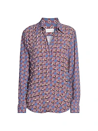 Printed Embellished-Trim Crepe Shirt