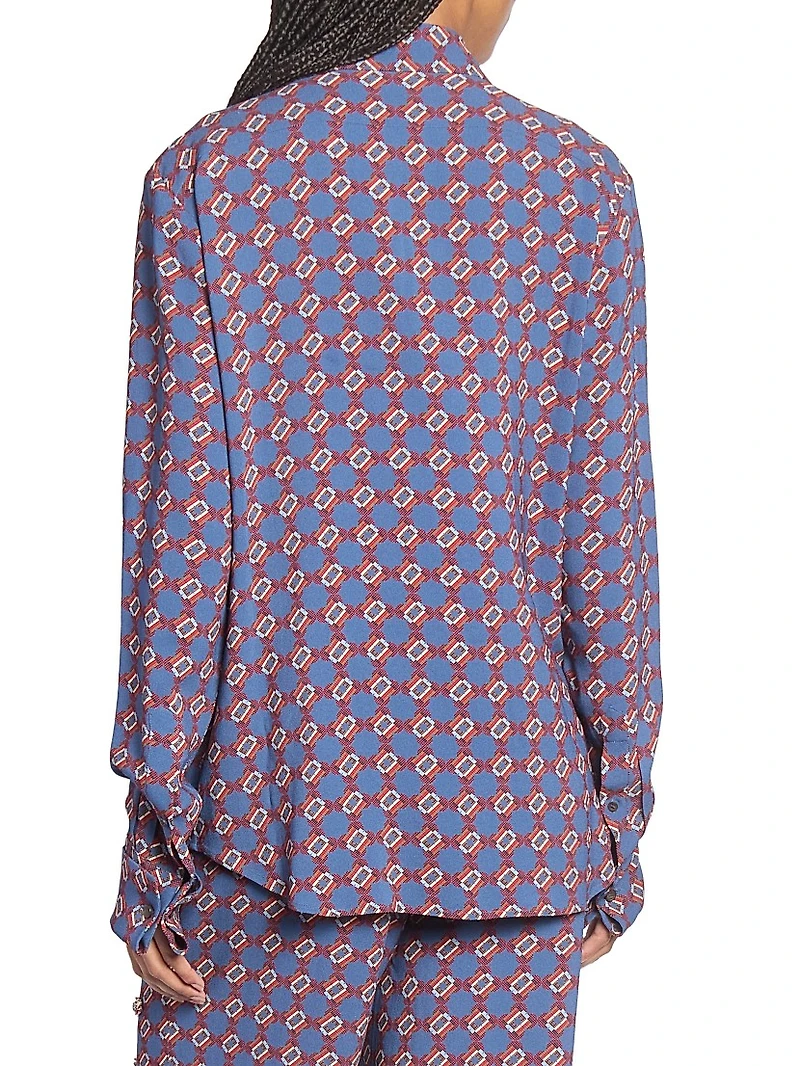 Printed Embellished-Trim Crepe Shirt