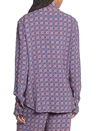 Printed Embellished-Trim Crepe Shirt
