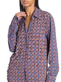 Printed Embellished-Trim Crepe Shirt