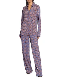 Printed Embellished-Trim Crepe Shirt